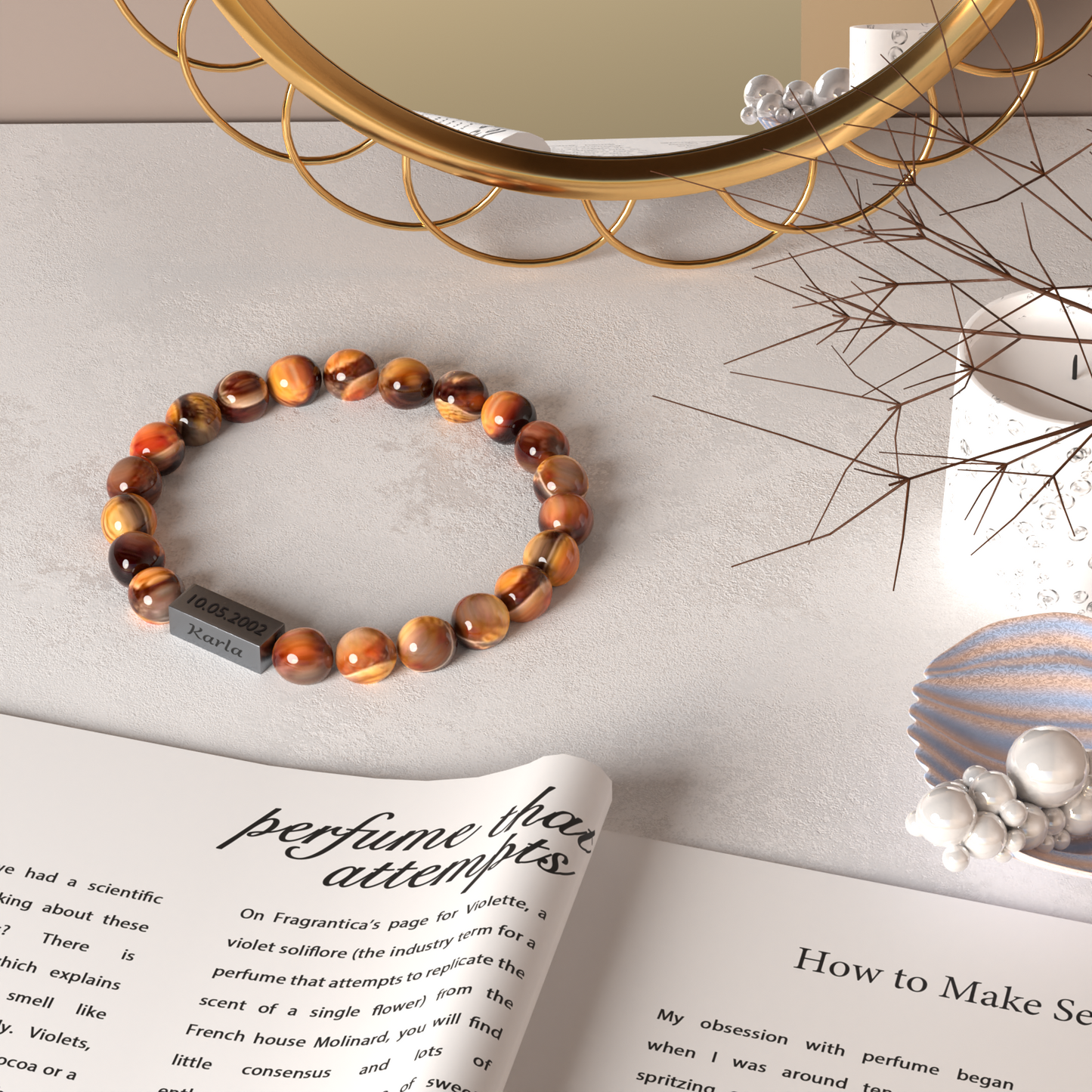 Armband Tigerauge Beads mit Gravur