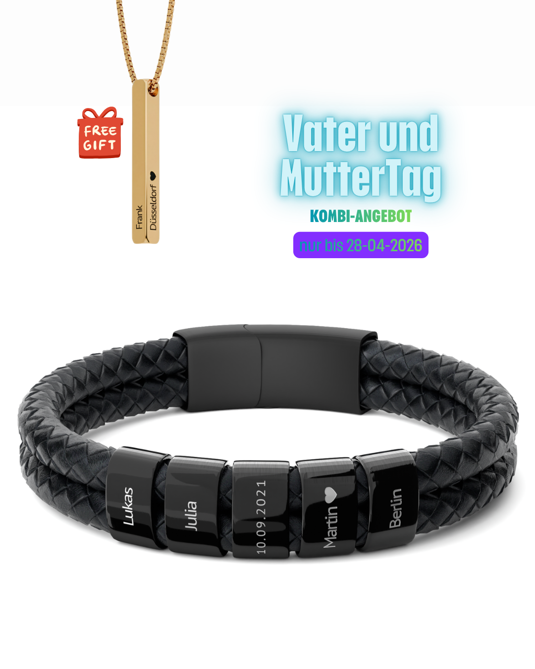 Lederarmband mit gravierten Beads