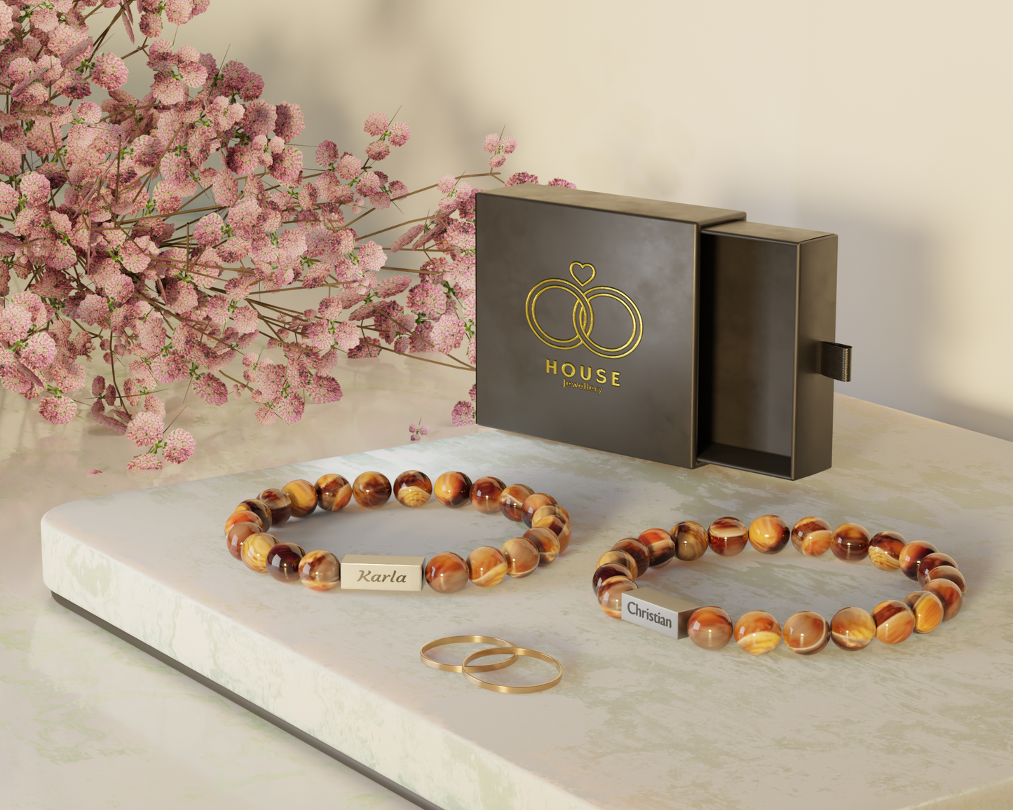 Armband Tigerauge Beads mit Gravur